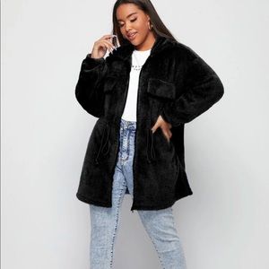 Drawstring Teddy Coat